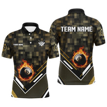 Load image into Gallery viewer, Customized Yellow 8 Ball Fire Tech Camo Pattern Billiard Sport Jerseys For Men Billiard Team Shirts TDM2894