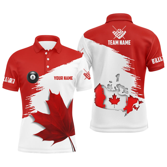 Personalized Billiard Canadian Leaf 3D Polo Shirts For Men, Canada Billiard Shirts For Patriot TDM0668