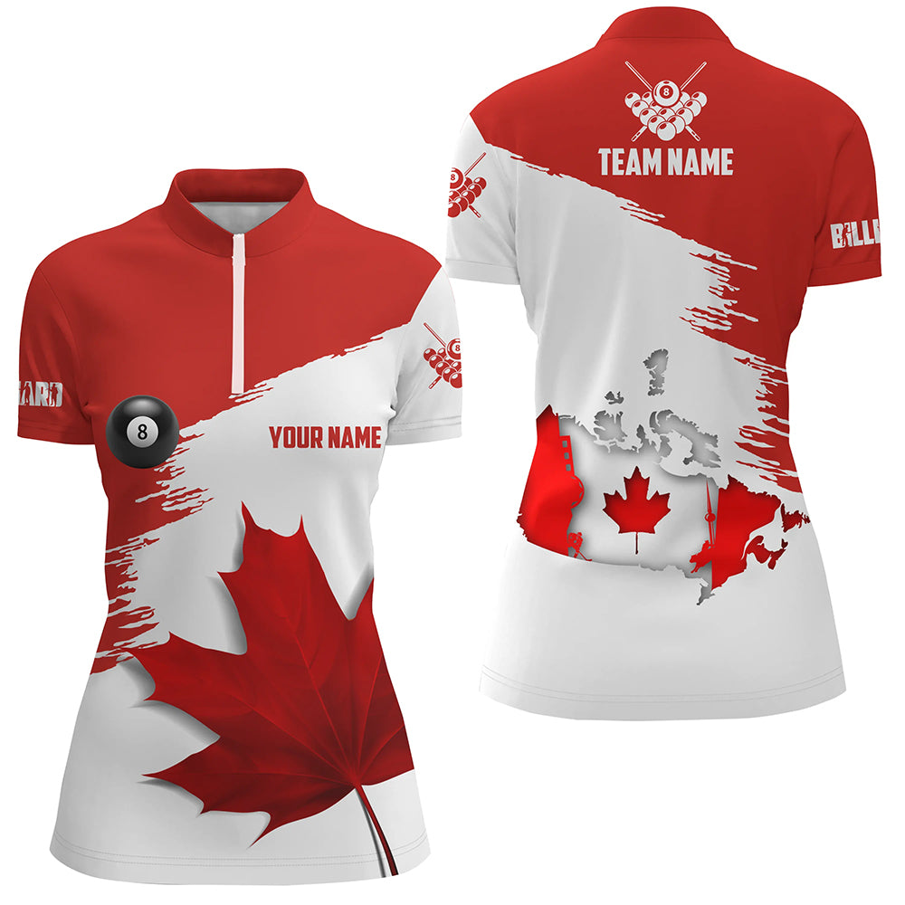 Customized Billiard Canadian Leaf Women Quarter-Zip Shirt, Patriotic Canada Billiard Shirts  TDM0668
