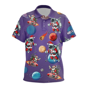 Funny Christmas Santa Astronaut Custom Purple Polo Golf Shirts For Kid, Christmas Golf Outfit TDM3119