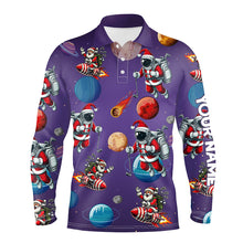 Load image into Gallery viewer, Funny Christmas Santa Astronaut Custom Purple Polo Golf Shirts For Men, Christmas Golf Outfit TDM3119