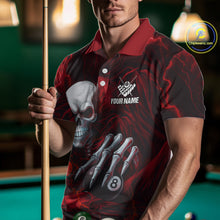 Load image into Gallery viewer, Personalized Red Funny Skeleton Pool Balls Billiard Shirt For Men, Skull Billiard Team Jerseys TDM5343