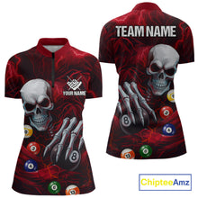 Load image into Gallery viewer, Personalized Red Funny Skeleton Pool Balls Billiard Shirt For Women, Skull Billiard Team Jerseys TDM5343