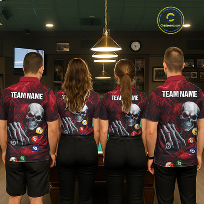 Personalized Red Funny Skeleton Pool Balls Billiard Shirt For Men, Skull Billiard Team Jerseys TDM5343