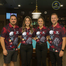 Load image into Gallery viewer, Personalized Red Funny Skeleton Pool Balls Billiard Shirt For Men, Skull Billiard Team Jerseys TDM5343