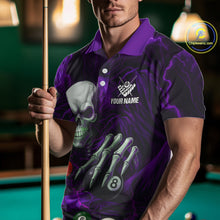 Load image into Gallery viewer, Personalized Purple Funny Skeleton Pool Balls Billiard Shirt For Men, Skull Billiard Team Jerseys TDM5344