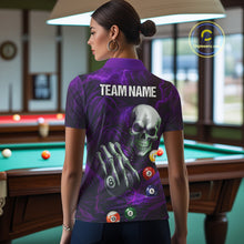 Load image into Gallery viewer, Personalized Purple Funny Skeleton Pool Balls Billiard Shirt For Women, Skull Billiard Team Jerseys TDM5344