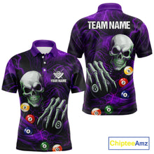 Load image into Gallery viewer, Personalized Purple Funny Skeleton Pool Balls Billiard Shirt For Men, Skull Billiard Team Jerseys TDM5344