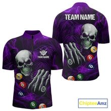 Load image into Gallery viewer, Personalized Purple Funny Skeleton Pool Balls Billiard Shirt For Men, Skull Billiard Team Jerseys TDM5344