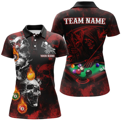 Personalized Red Smoke Skull Billiard Shirts For Women Custom Grim Reaper Billiard Jerseys TDM3364
