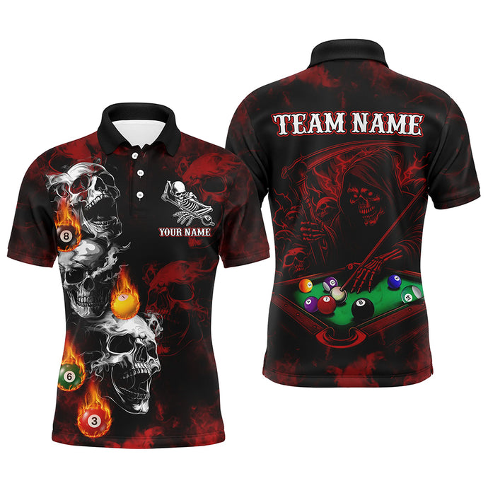 Personalized Red Smoke Skull Billiard Shirts For Men Custom Grim Reaper Billiard Jerseys TDM3364