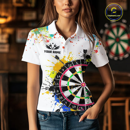 Funny Dartboard Colorful Paint Dart Shirt For Men Custom Darts Team Jersey Polo & 1/4 Zip |White TDM5623