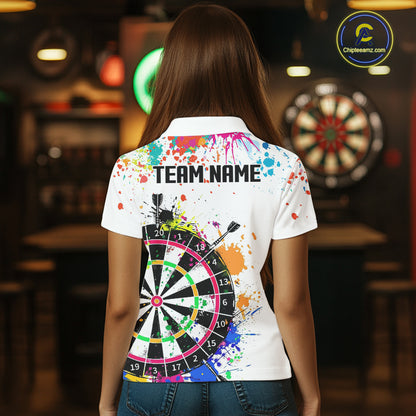 Funny Dartboard Colorful Paint Dart Shirt For Men Custom Darts Team Jersey Polo & 1/4 Zip |White TDM5623