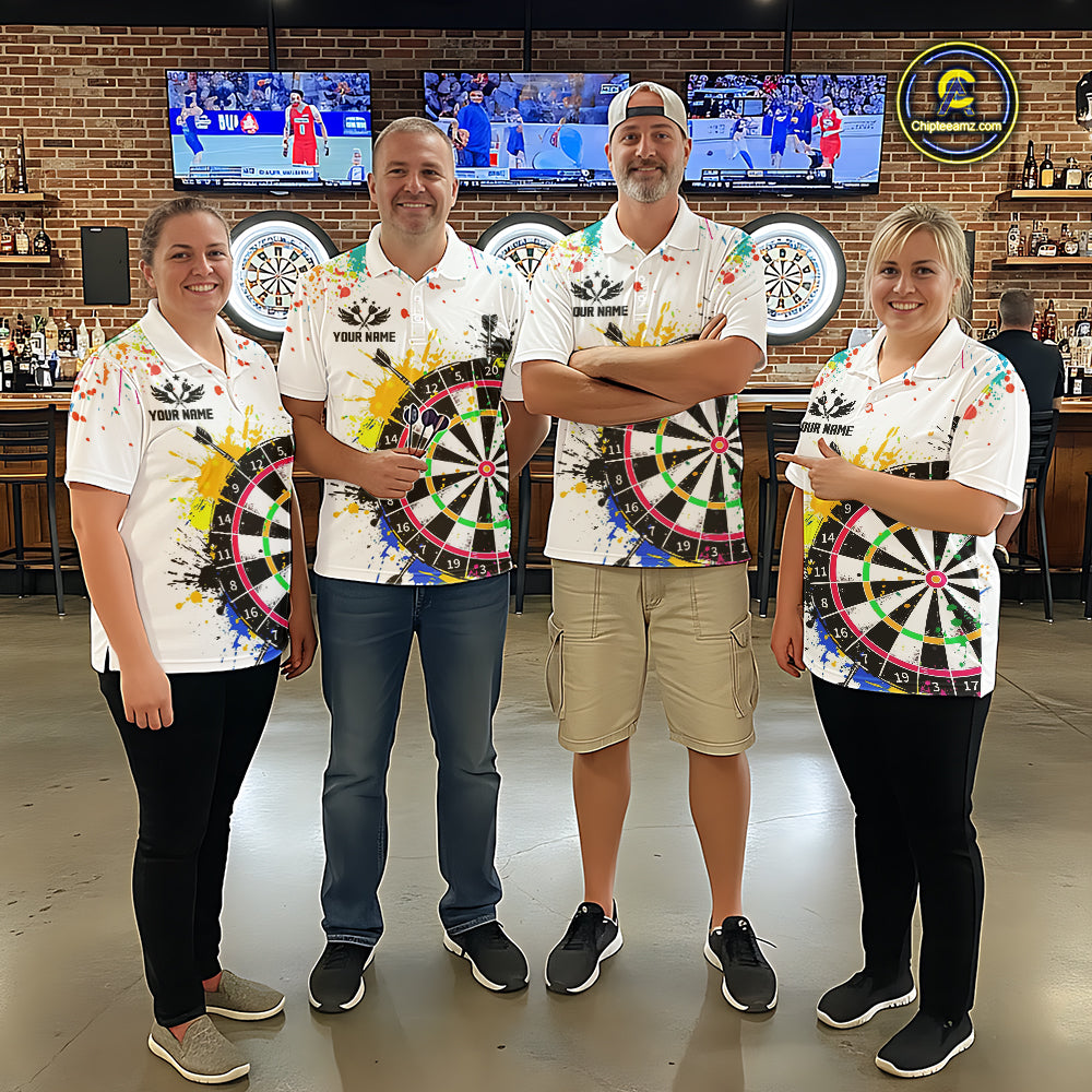 Funny Dartboard Colorful Paint Dart Shirt For Men Custom Darts Team Jersey Polo & 1/4 Zip |White TDM5623