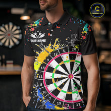 Load image into Gallery viewer, Funny Dartboard Colorful Paint Dart Shirt For Men Custom Darts Team Jersey Polo &amp; 1/4 Zip |Black TDM5624
