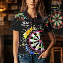 Load image into Gallery viewer, Funny Dartboard Colorful Paint Dart Shirt For Women Custom Darts Team Jersey Polo &amp; 1/4 Zip |Black TDM5624