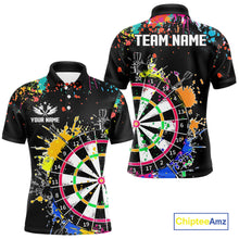 Load image into Gallery viewer, Funny Dartboard Colorful Paint Dart Shirt For Men Custom Darts Team Jersey Polo &amp; 1/4 Zip |Black TDM5624