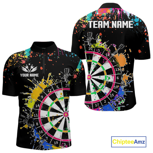 Funny Dartboard Colorful Paint Dart Shirt For Men Custom Darts Team Jersey Polo & 1/4 Zip |Black TDM5624