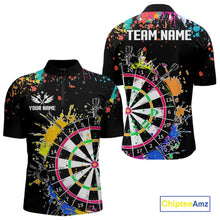 Load image into Gallery viewer, Funny Dartboard Colorful Paint Dart Shirt For Men Custom Darts Team Jersey Polo &amp; 1/4 Zip |Black TDM5624