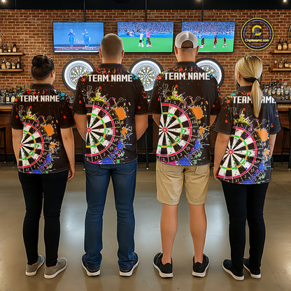 Funny Dartboard Colorful Paint Dart Shirt For Women Custom Darts Team Jersey Polo & 1/4 Zip |Black TDM5624