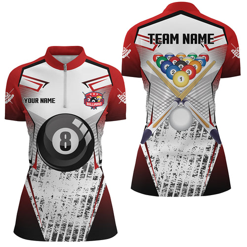 Custom Billiard Balls Red Grunge Style Women Quarter-Zip Shirts, Billiard Jerseys Sport TDM1167