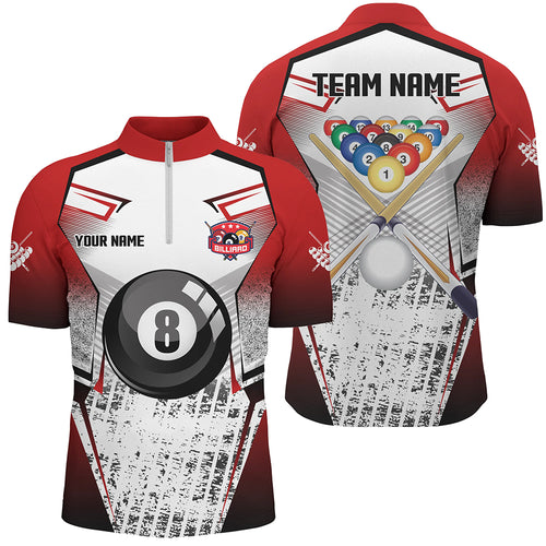 Custom Billiard Balls Red Grunge Style Men Quarter-Zip Shirts, Billiard Jerseys Sport TDM1167