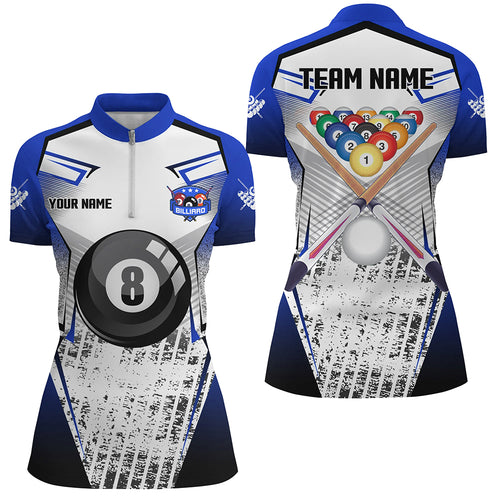 Custom Billiard Balls Blue Grunge Style Women Quarter-Zip Shirts, Billiard Jerseys Sport TDM1168