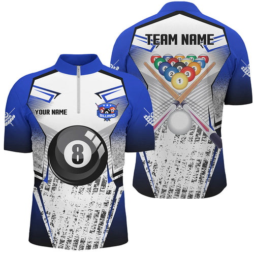 Custom Billiard Balls Blue Grunge Style Men Quarter-Zip Shirts, Billiard Jerseys Sport TDM1168
