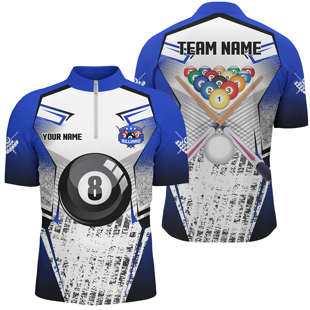 Custom Billiard Balls Blue Grunge Style Men Quarter-Zip Shirts, Billiard Jerseys Sport TDM1168