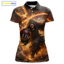 Load image into Gallery viewer, Orange Grim Reaper Fire Smoke Bowling Jersey For Women Custom Bowling Team Shirt Polo &amp; 1/4 Zip TDM6233