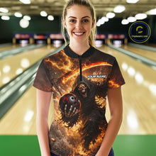 Load image into Gallery viewer, Orange Grim Reaper Fire Smoke Bowling Jersey For Women Custom Bowling Team Shirt Polo &amp; 1/4 Zip TDM6233