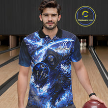 Load image into Gallery viewer, Blue Grim Reaper Fire Smoke Bowling Jersey For Men Custom Bowling Team Shirt Polo &amp; 1/4 Zip TDM6234