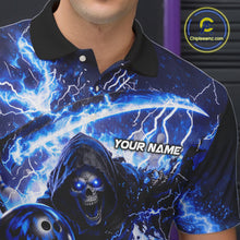 Load image into Gallery viewer, Blue Grim Reaper Fire Smoke Bowling Jersey For Men Custom Bowling Team Shirt Polo &amp; 1/4 Zip TDM6234