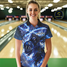 Load image into Gallery viewer, Blue Grim Reaper Fire Smoke Bowling Jersey For Women Custom Bowling Team Shirt Polo &amp; 1/4 Zip TDM6234