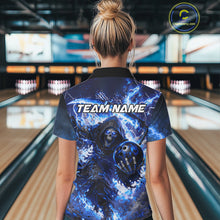 Load image into Gallery viewer, Blue Grim Reaper Fire Smoke Bowling Jersey For Women Custom Bowling Team Shirt Polo &amp; 1/4 Zip TDM6234