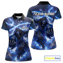 Load image into Gallery viewer, Blue Grim Reaper Fire Smoke Bowling Jersey For Women Custom Bowling Team Shirt Polo &amp; 1/4 Zip TDM6234