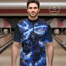 Load image into Gallery viewer, Blue Grim Reaper Fire Smoke Bowling Jersey For Men Custom Bowling Team Shirt Polo &amp; 1/4 Zip TDM6234