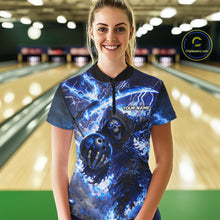 Load image into Gallery viewer, Blue Grim Reaper Fire Smoke Bowling Jersey For Women Custom Bowling Team Shirt Polo &amp; 1/4 Zip TDM6234