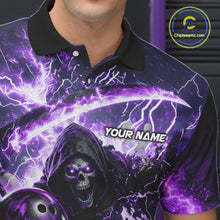 Load image into Gallery viewer, Purple Grim Reaper Fire Smoke Bowling Jersey For Men Custom Bowling Team Shirt Polo &amp; 1/4 Zip TDM6235