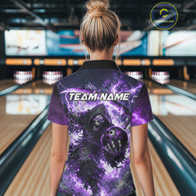 Load image into Gallery viewer, Purple Grim Reaper Fire Smoke Bowling Jersey For Women Custom Bowling Team Shirt Polo &amp; 1/4 Zip TDM6235