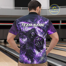 Load image into Gallery viewer, Purple Grim Reaper Fire Smoke Bowling Jersey For Men Custom Bowling Team Shirt Polo &amp; 1/4 Zip TDM6235