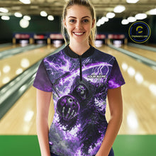 Load image into Gallery viewer, Purple Grim Reaper Fire Smoke Bowling Jersey For Women Custom Bowling Team Shirt Polo &amp; 1/4 Zip TDM6235