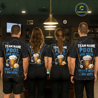Billiard team wearing matching Grim Reaper 8 ball and 9 ball pool and beer jerseys back view.