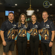 Load image into Gallery viewer, Billiard team wearing matching Grim Reaper 8 ball and 9 ball pool and beer jerseys front view.