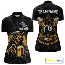 Load image into Gallery viewer, Grim Reaper 8 ball pool and beer That's Why I'm Here billiard quarter zip shirt for women, custom pool team jersey.