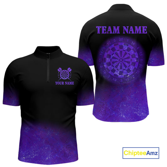 Personalized Sea Purple Gradient Darts Polo & Quarter Zip Custom Dart Shirts For Men Dart Jerseys TDM4709