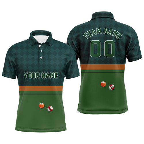 Custom Green 3D Pattern Design Billiard Polo Shirts For Men, Best Billiard Gifts Idea For Player TDM0269