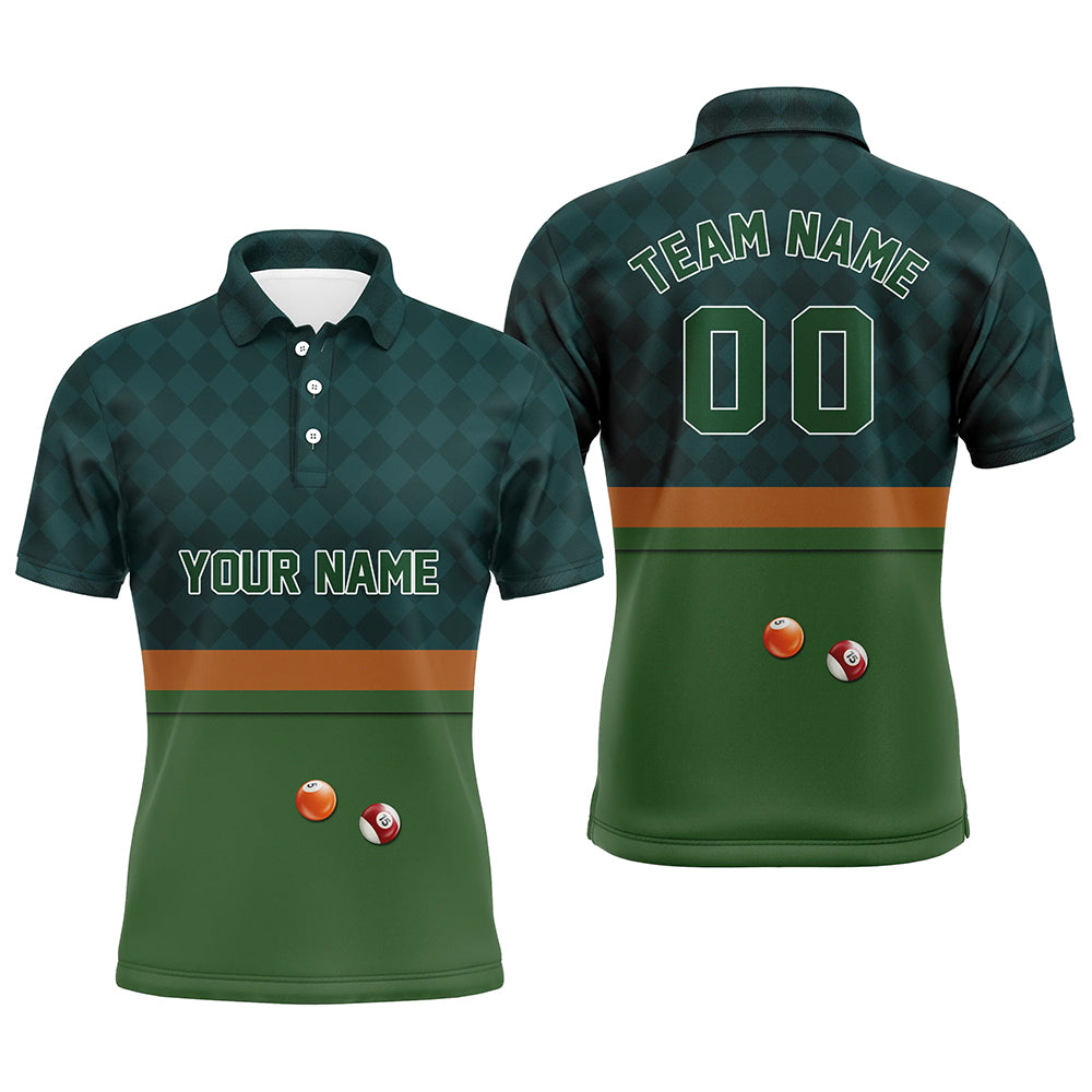 Custom Green 3D Pattern Design Billiard Polo Shirts For Men, Best Billiard Gifts Idea For Player TDM0269