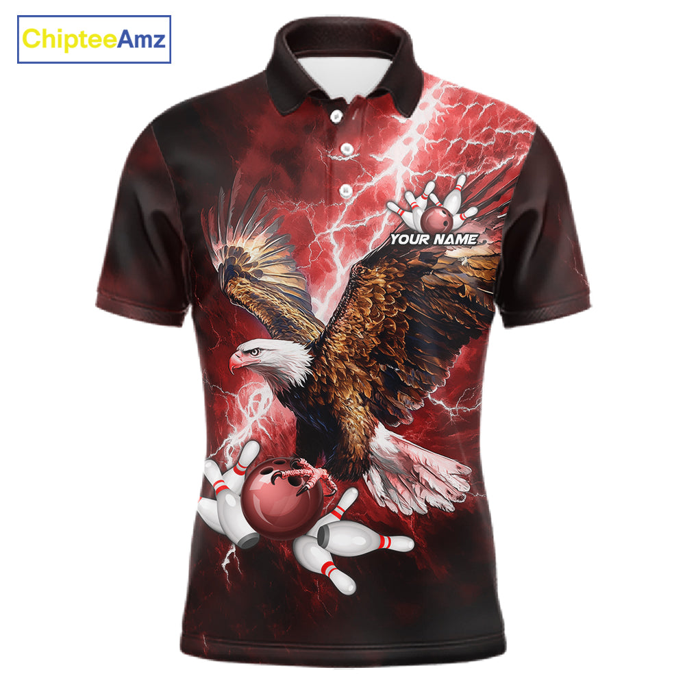 Red Lightning Thunder Custom Eagle Bowling Shirts For Men, Bowling Team Jersey Polo & 1/4 Zip TDM8072