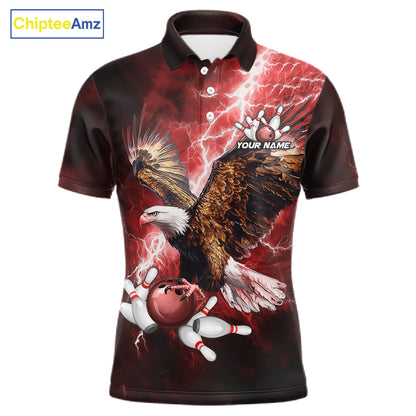 Red Lightning Thunder Custom Eagle Bowling Shirts For Men, Bowling Team Jersey Polo & 1/4 Zip TDM8072
